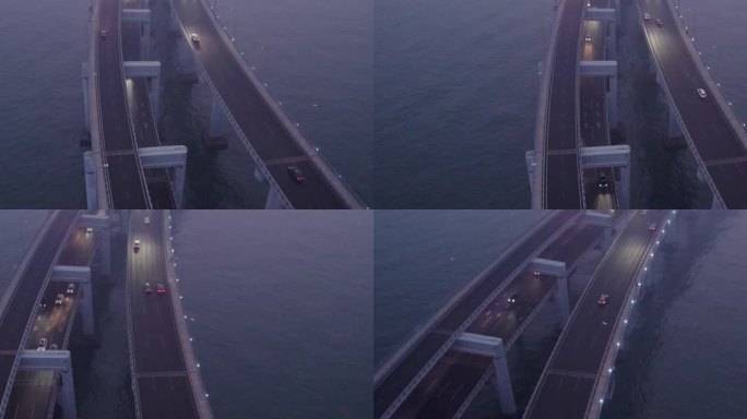 实拍4K宽荧幕浓雾大连星海湾大桥跨海大桥