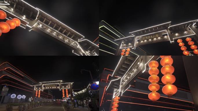 杭州旅游特色步行街唯美夜景灯光牌坊空境