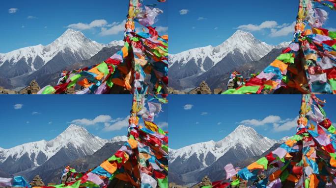 贡嘎雪山和藏族经幡
