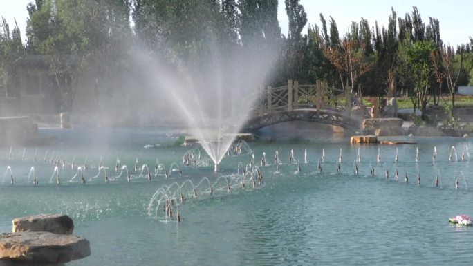 公园绿化喷泉生态城市绿色家园游园照相拍照