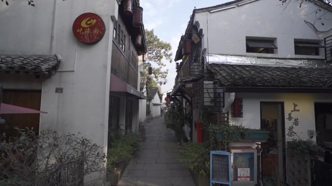 杭州古街系列城市古朴街道小巷穿越石阶灯笼