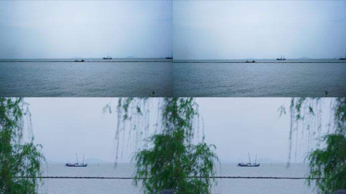 4k太湖里的船远景
