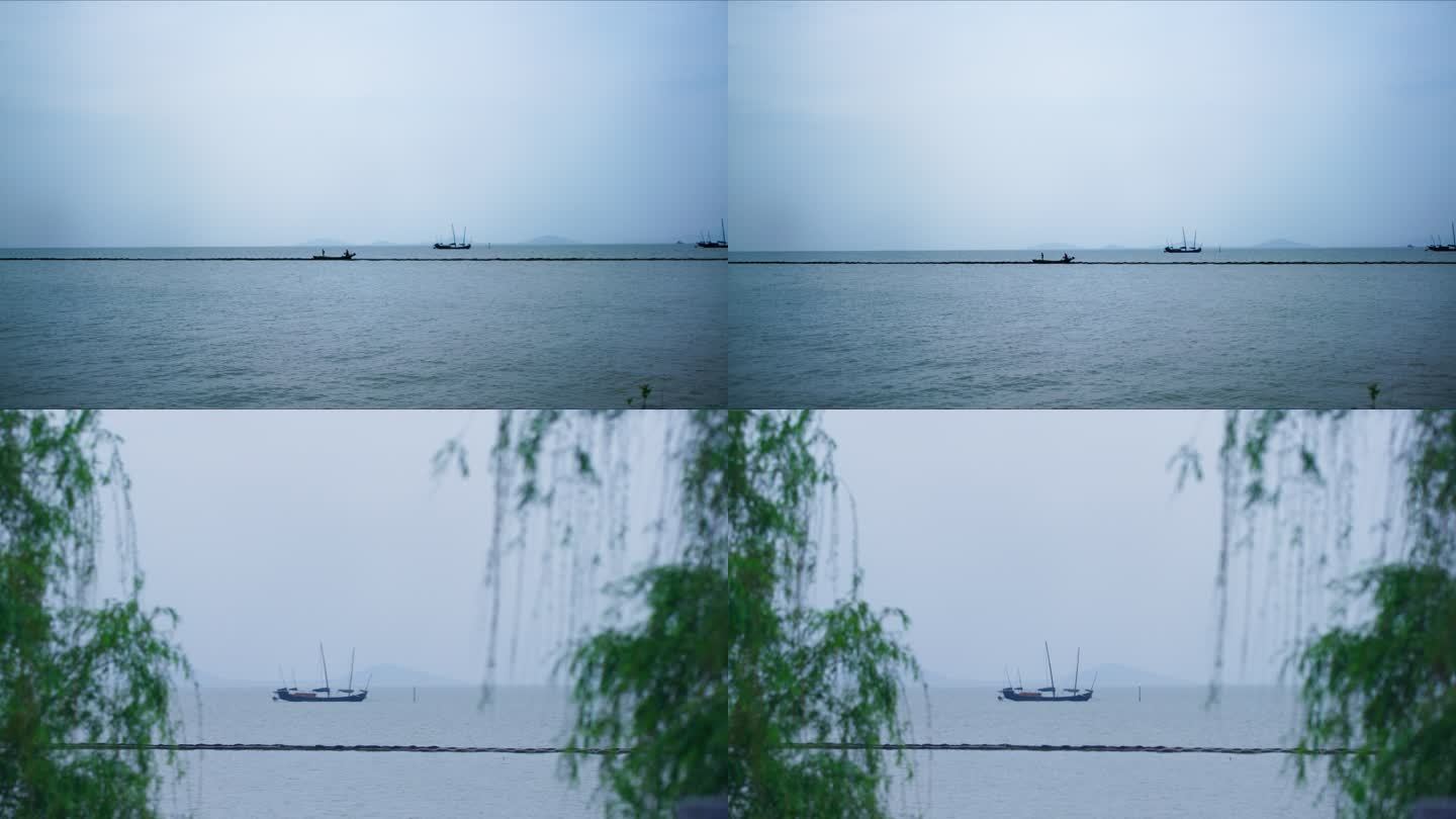 4k太湖里的船远景