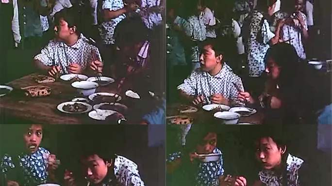 1958年北京 纺织女工吃饭