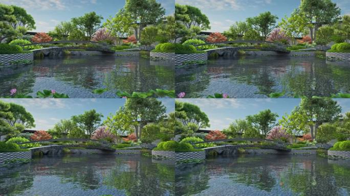 新中式园林水景动画素材