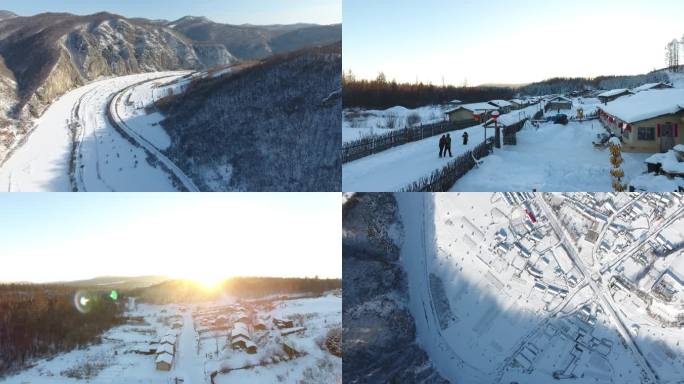 东北农村旅游 绿皮火车 农村雪景