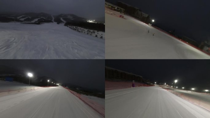 鳌山滑雪场夜晚高山滑雪晚上空景航拍