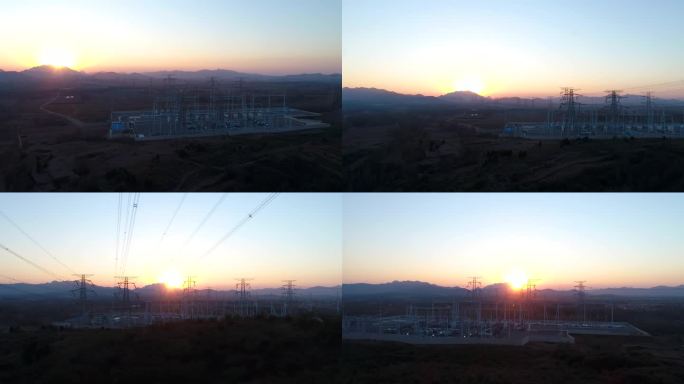 4K夕阳下的高压电塔变电站11