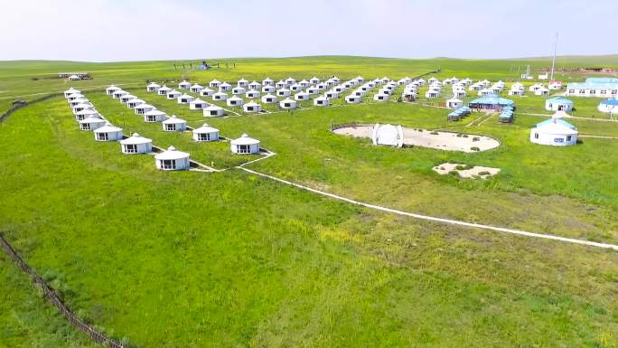 草原蒙古包群 度假村航拍