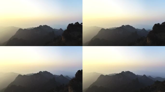 日落时分的武当山航拍空镜