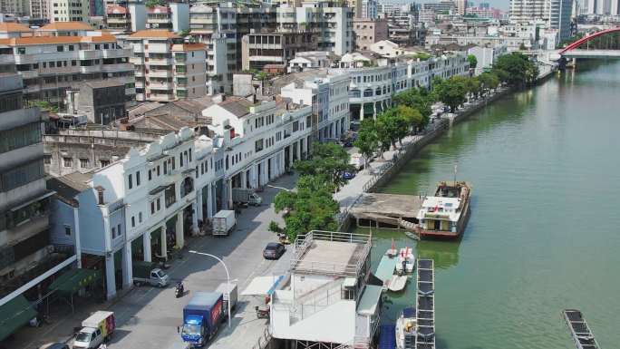 江门地标三十三墟骑楼群城市航拍4K