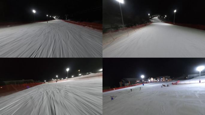 鳌山滑雪场夜晚滑雪极限运动高山滑雪航拍
