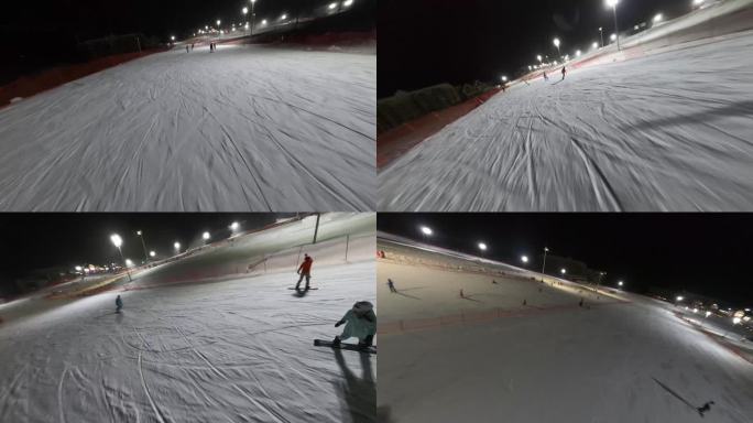 鳌山滑雪场夜晚滑雪极限运动高山滑雪航拍2
