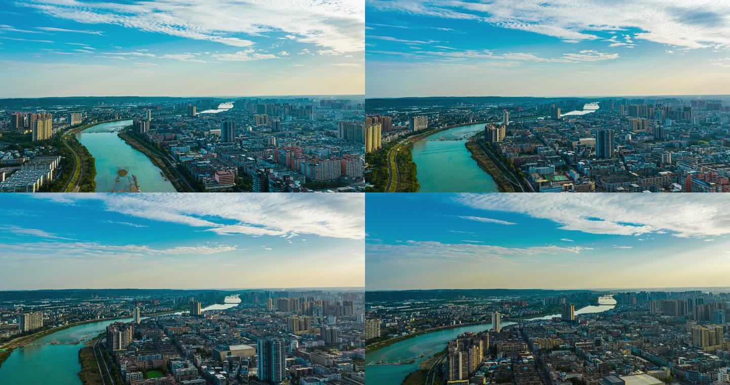 江油城市风光航拍延时摄影