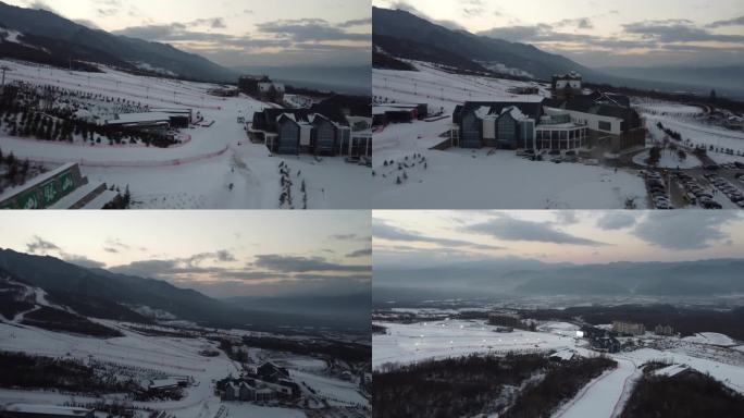 鳌山滑雪场高山滑雪空景航拍