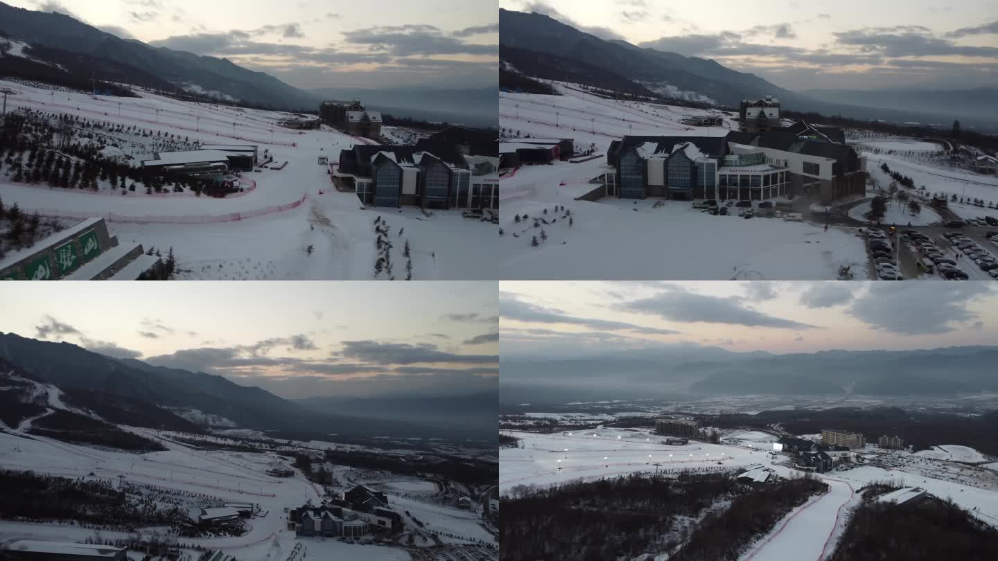 鳌山滑雪场高山滑雪空景航拍