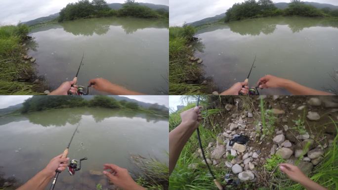 路亚 鳜鱼 第一视角中鱼视频。 钓鱼