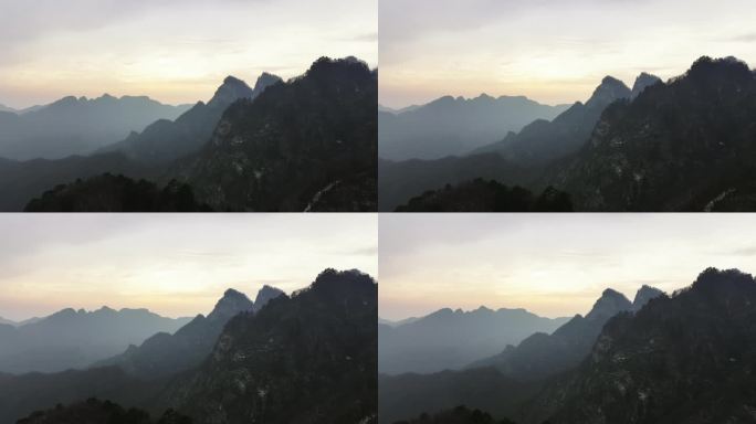 日出时分的武当山航拍空镜由远及近