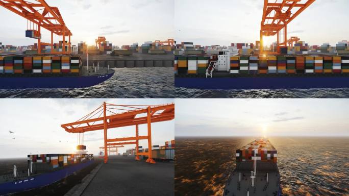 4K贸易出口港口码头集装箱货轮出发