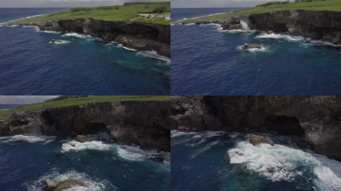 4K美国塞班海岛大海悬崖海浪礁石风光航拍