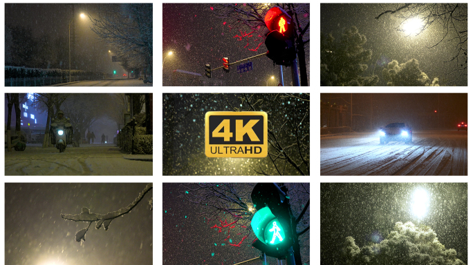 下雪 夜景 城市 空镜头 升格