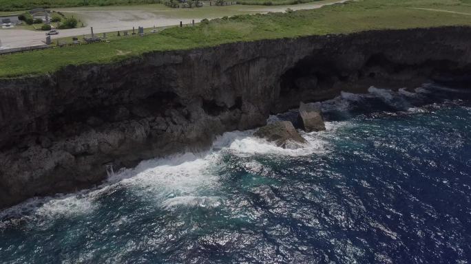 4K美国塞班海岛大海悬崖海浪礁石风光航拍