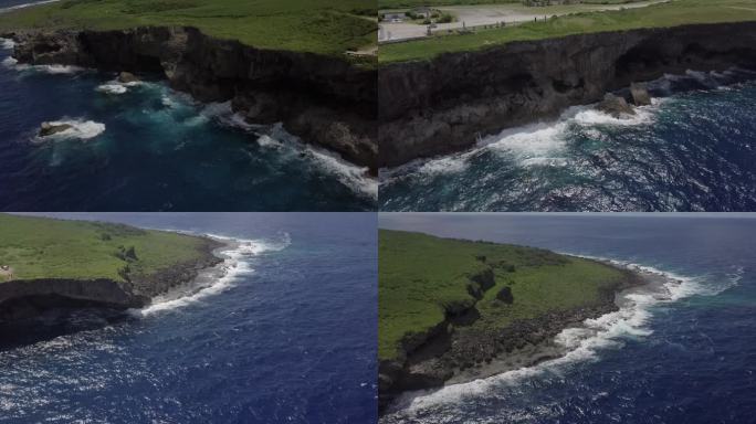 4K美国塞班海岛大海悬崖海浪礁石风光航拍