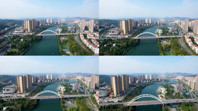 广西百色百林大桥右江风光城市建筑航拍4k