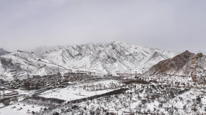 大同阳高守口堡风景区冬季雪景航拍