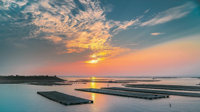 大海延迟日落晚霞