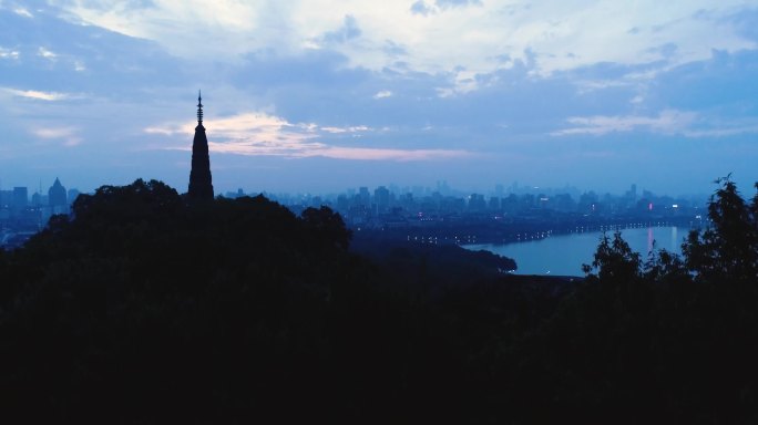 4K航拍杭州西湖保俶塔清晨视频合集