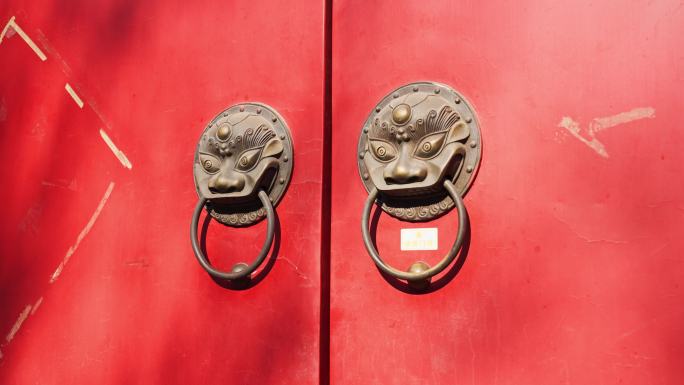 4K正版-北京胡同四合院院门兽面铜环
