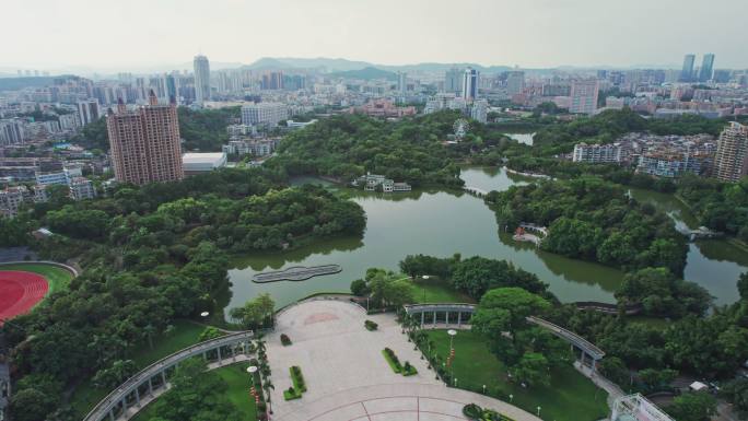 4k航拍江门东湖公园城市公园绿化