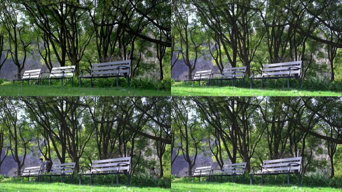 春夏空旷的公园上座椅