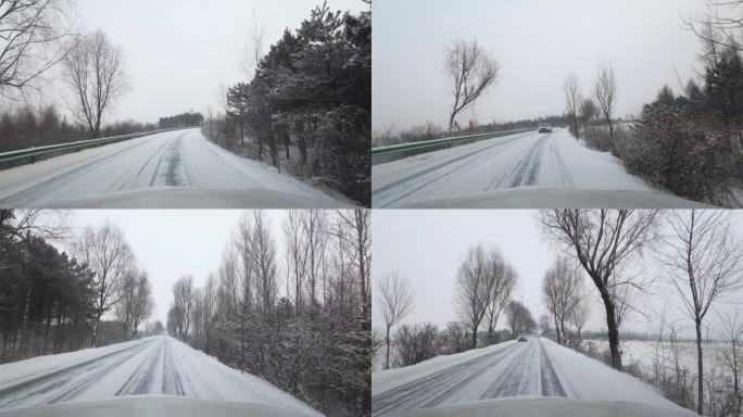 东北冬季下雪山路自驾游