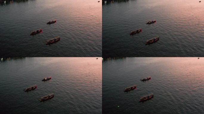 杭州西湖游船手划船航拍