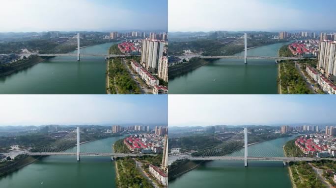 广西百色东合大桥右江风光城市建筑航拍4k