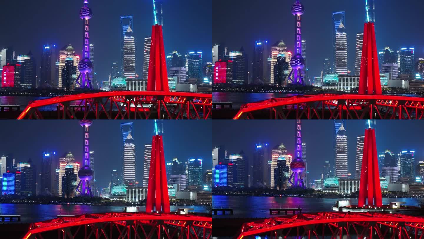 上海2022苏州河外滩疫情封控航拍夜景