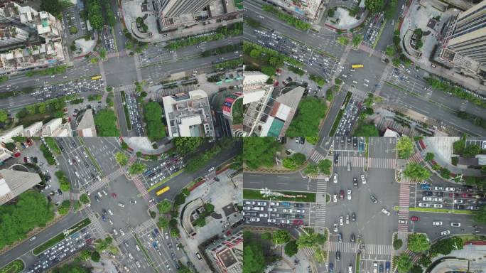 江门蓬江区十字路口繁忙车流航拍4K