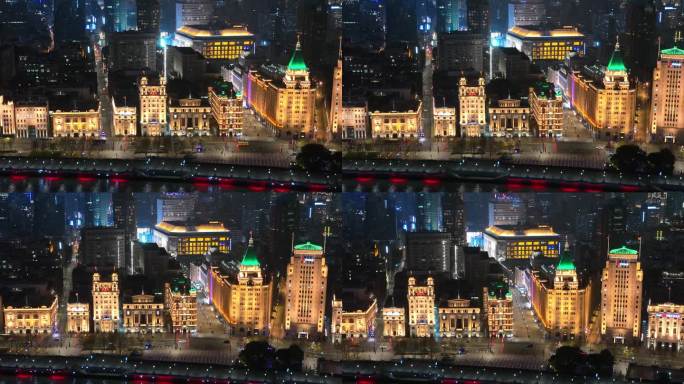 上海2022苏州河外滩疫情封控航拍夜景