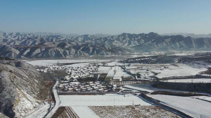 乡村雪景航拍 北方农村