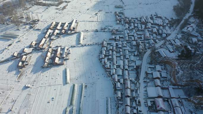 乡村雪景航拍 北方农村