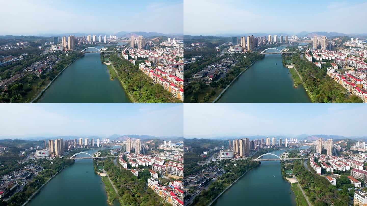 广西百色百林大桥右江风光城市建筑航拍4k