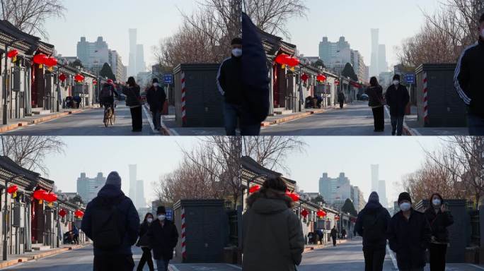 4K正版-北京四合院胡同居民 散步的人B