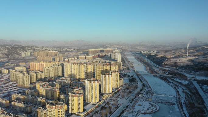 （4K实拍）航拍雪后城市景色  承德丰宁