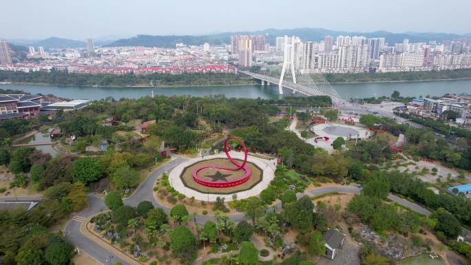 广西百色起义老区右江风光城市建筑航拍4k