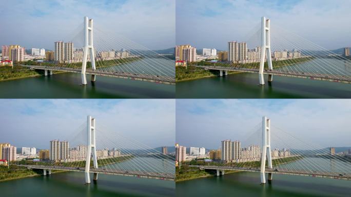 广西百色东合大桥右江风光城市建筑航拍4k