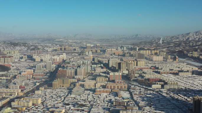 （4K实拍）航拍雪后城市景色  承德丰宁