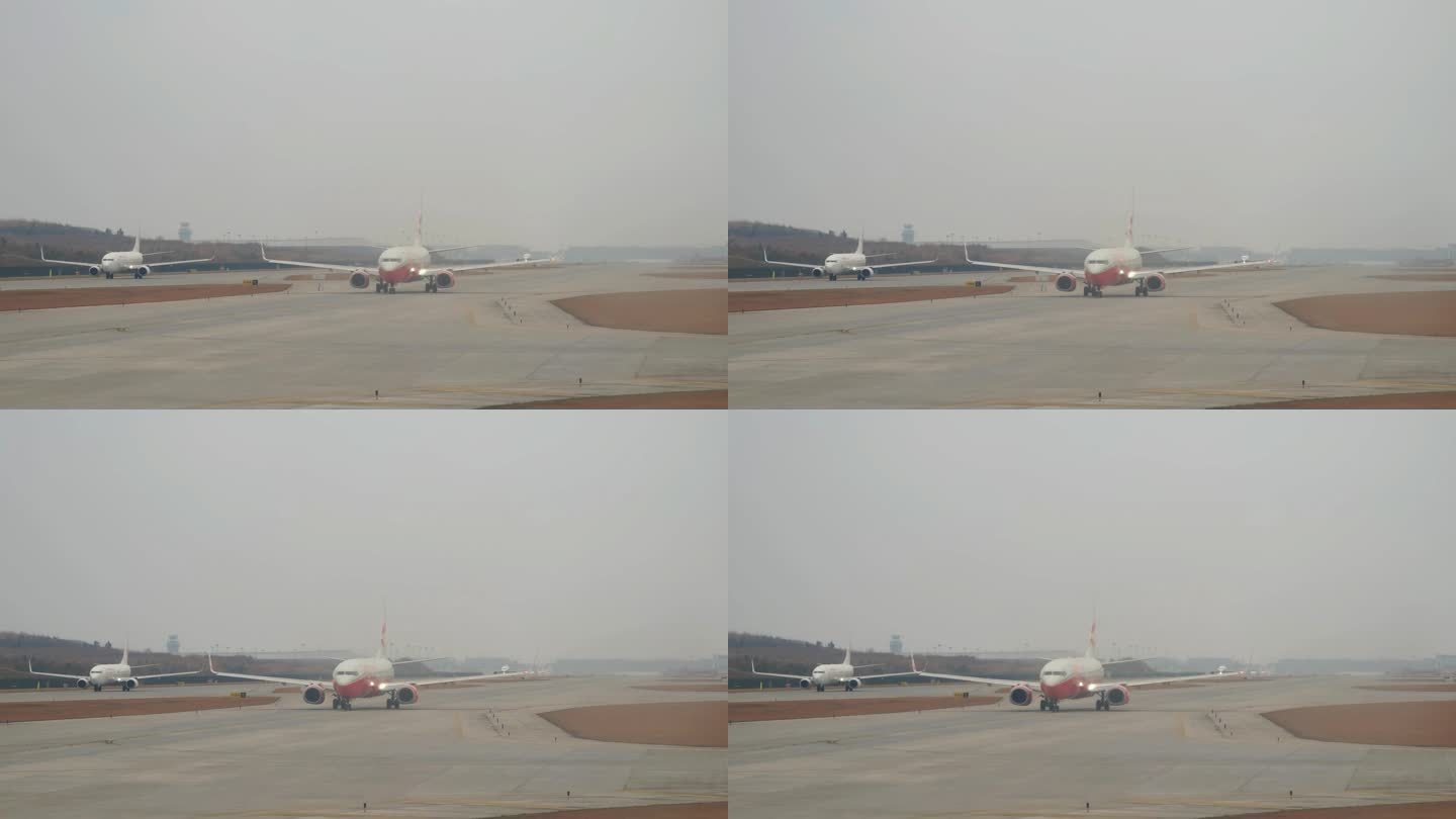 成都天府国际机场排队出港准备起飞的航班