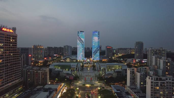 江门地标万达广场五邑广场城市夜景航拍4K